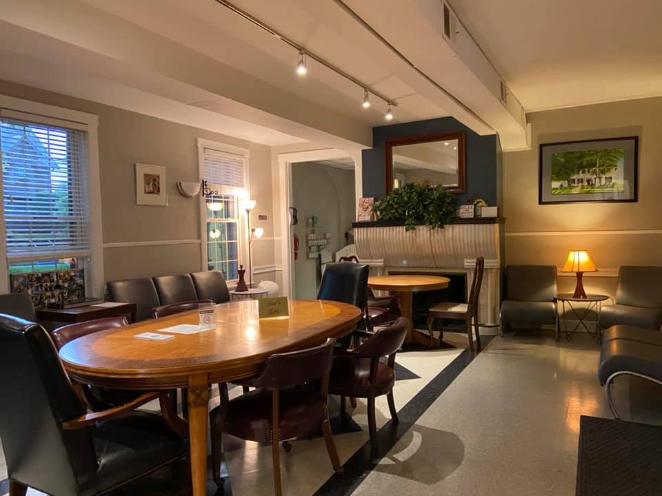 Table and chairs where visitors gather at Friendship House
